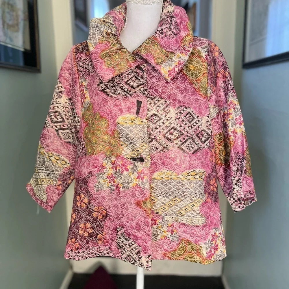I.C.Collection Women Medium Shimmery Multicolor Swing Jacket Wired Collar - Picture 1 of 8